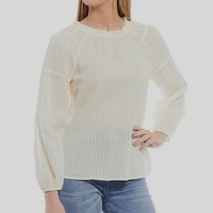 Chelsea & Violet | NWT Ivory Textured Stripe Ruffle Long Puff Sleeve Blouse
